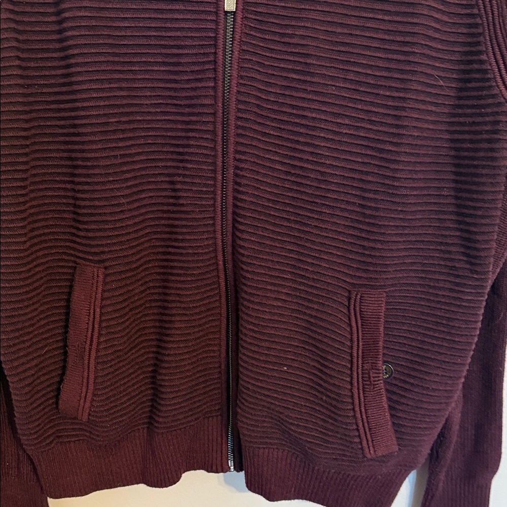Ted Baker Men's Dark Red Zip-Up Mock Neck Long Sleeve Cardigan XL - Picture 4 of 13